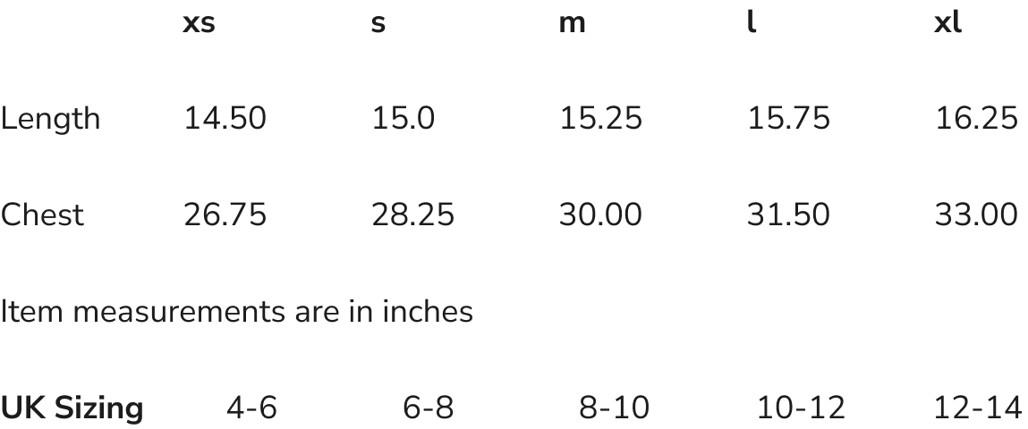 Product size guide