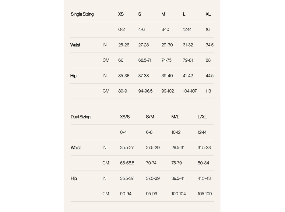 Product size guide