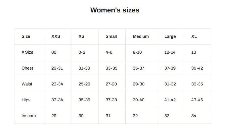 Product size guide