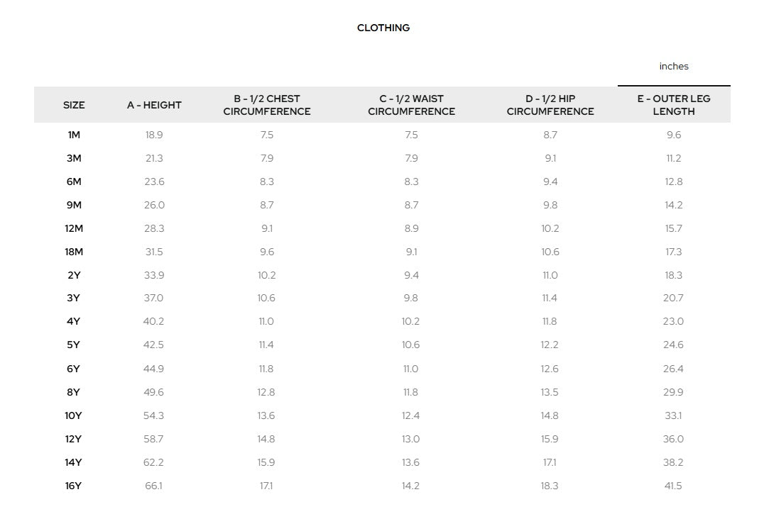 Product size guide