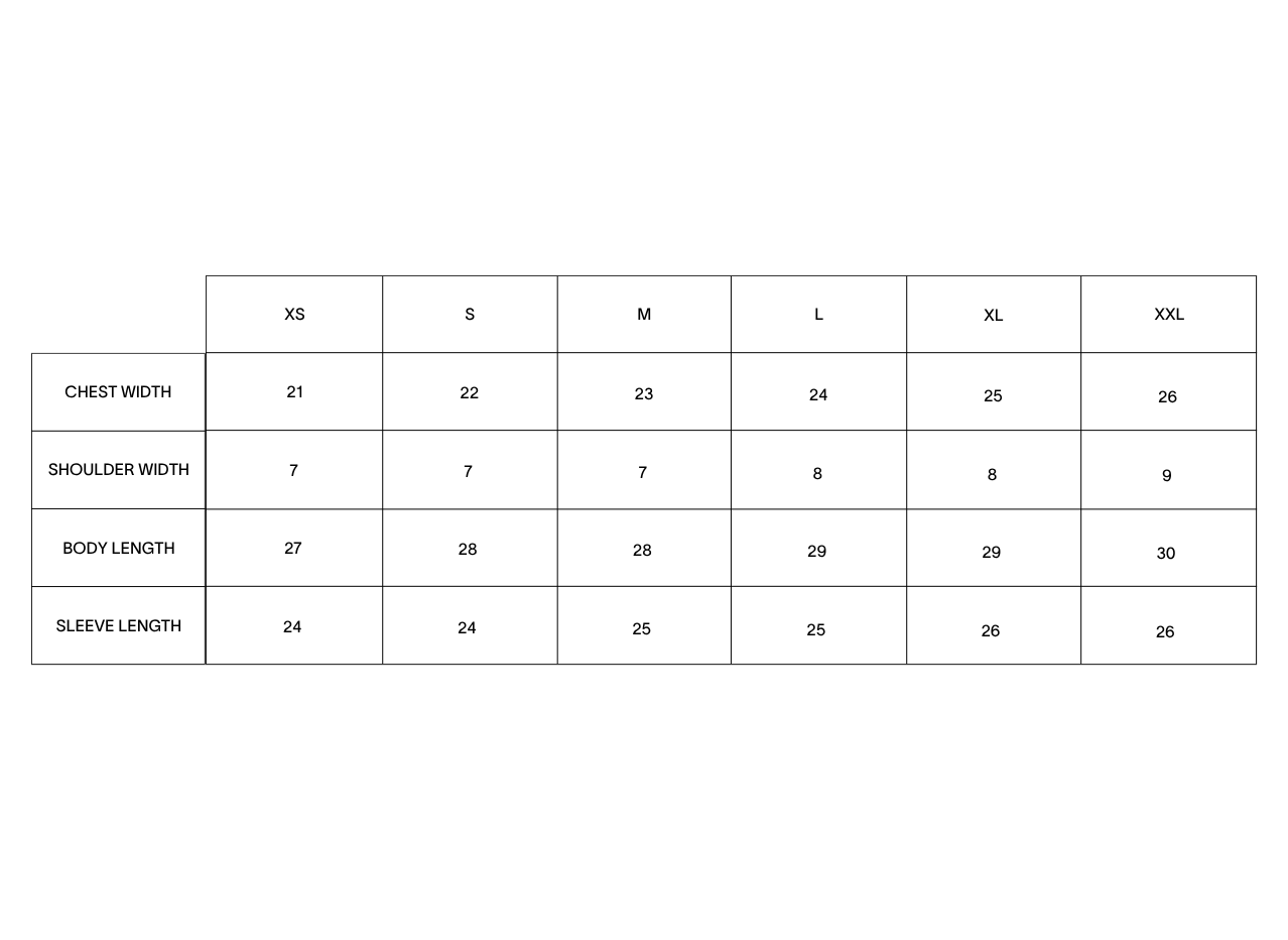 Product size guide