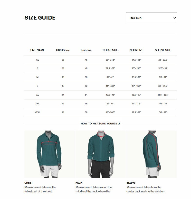 Product size guide
