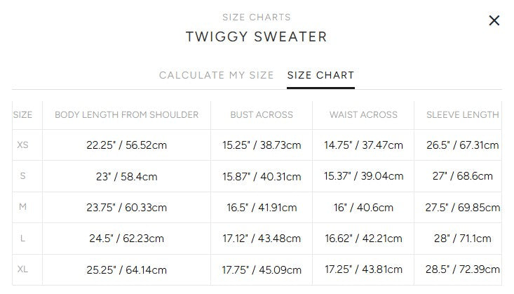 Product size guide