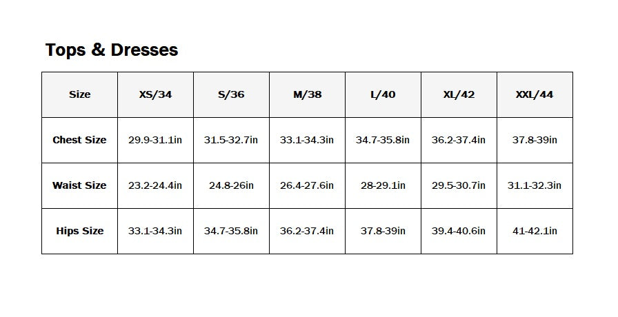 Product size guide