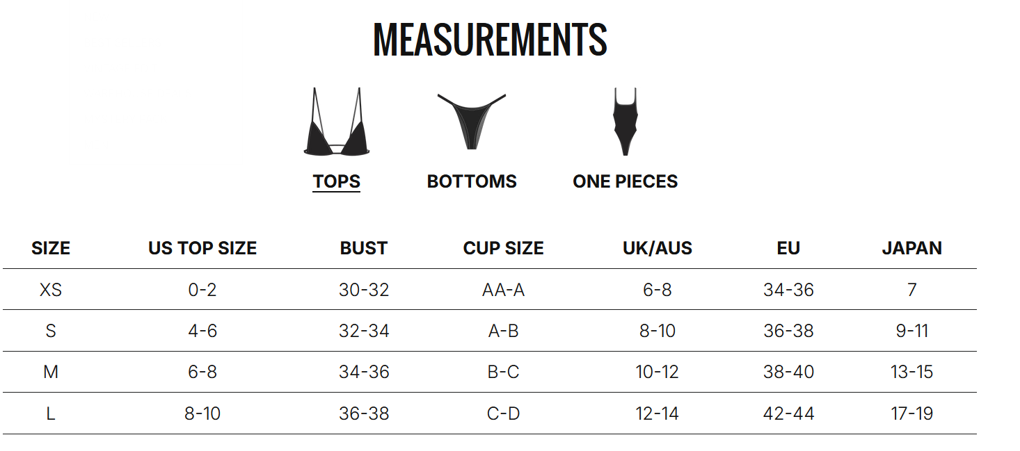 Product size guide