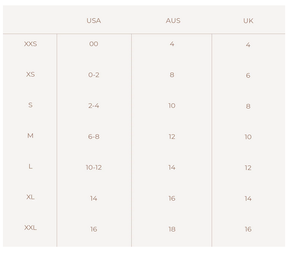 Product size guide
