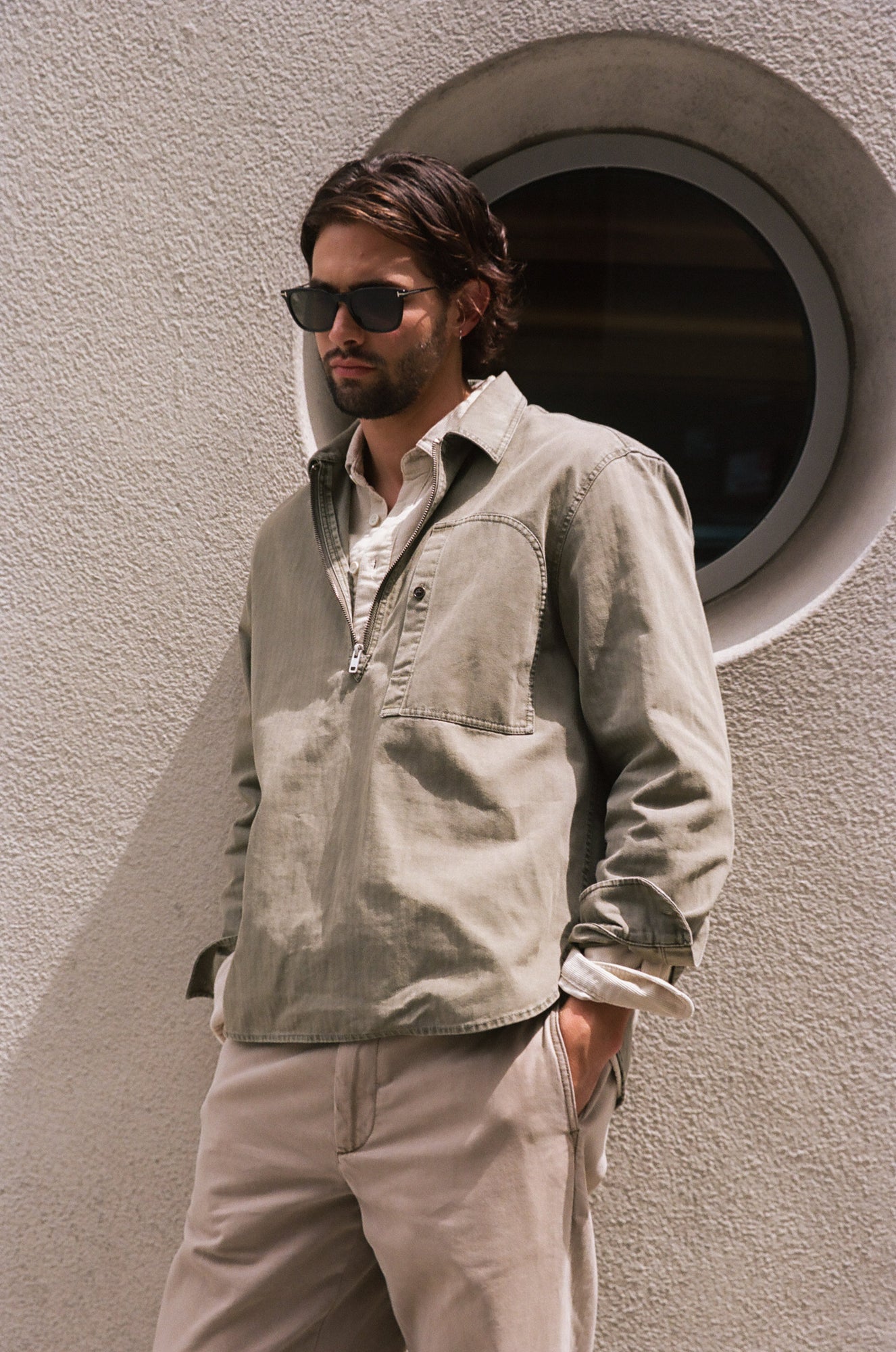 Men | Ryder Popover | Cotton Herringbone Faded Olive