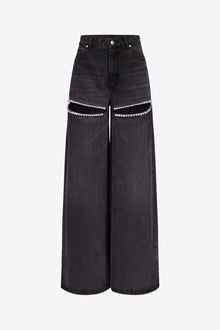 Wide Leg Crystal Slit Jean
