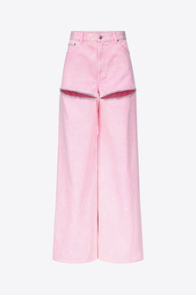 Wide Leg Crystal Slit Jean | Powder Pink