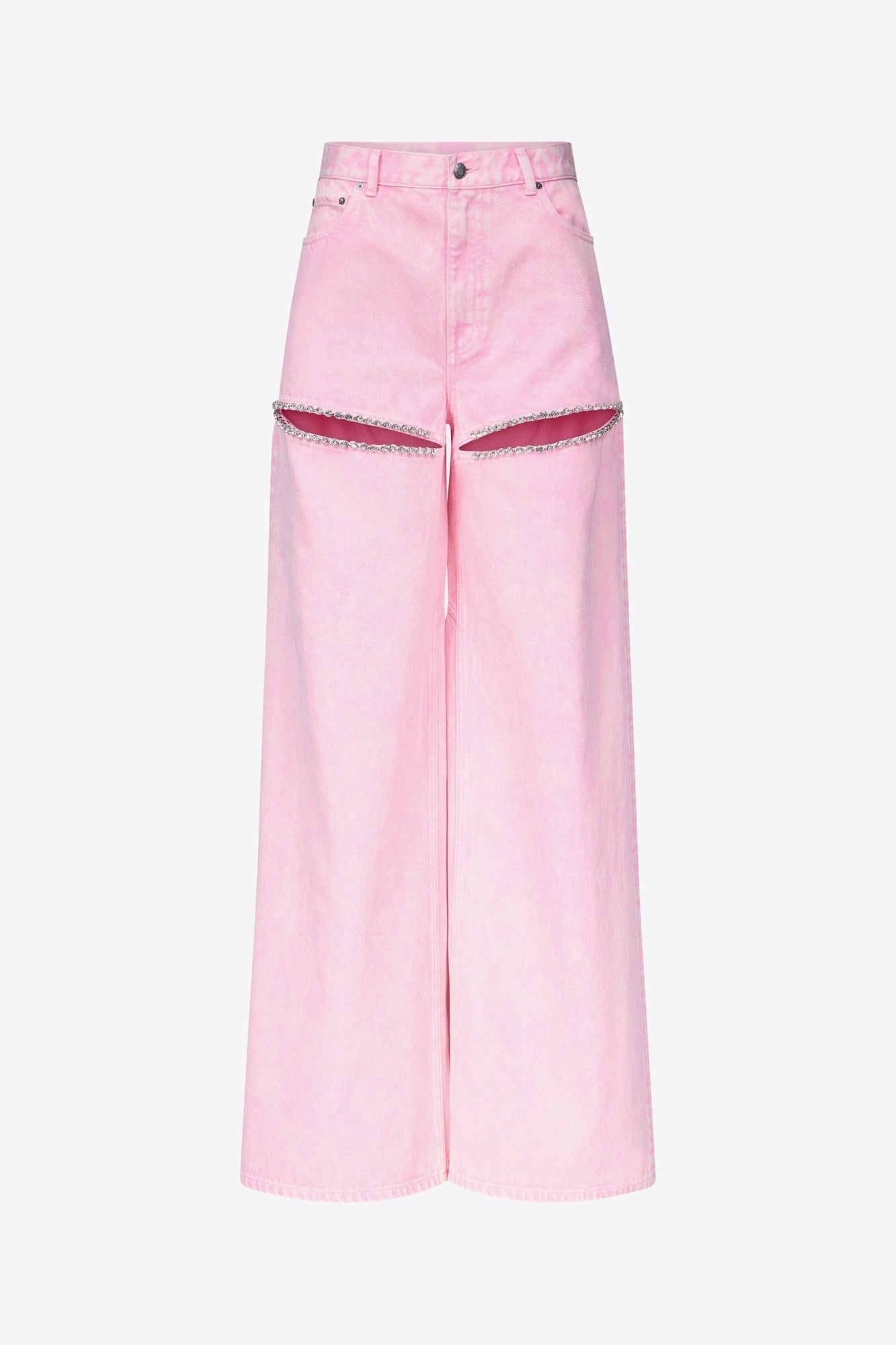 Wide Leg Crystal Slit Jean | Powder Pink