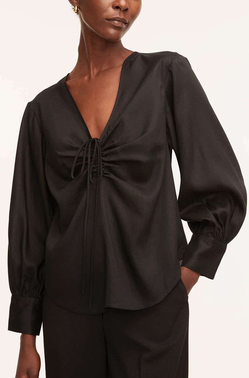 Drawstring Long Sleeve Blouse | Black