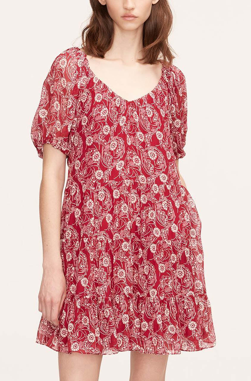 Monarch Fleur Tiered Dress | Crimson Stripe
