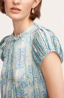 Astera Fleur Pleated Puffed Sleeve Dress | Astera Fleur Turquoise Combo