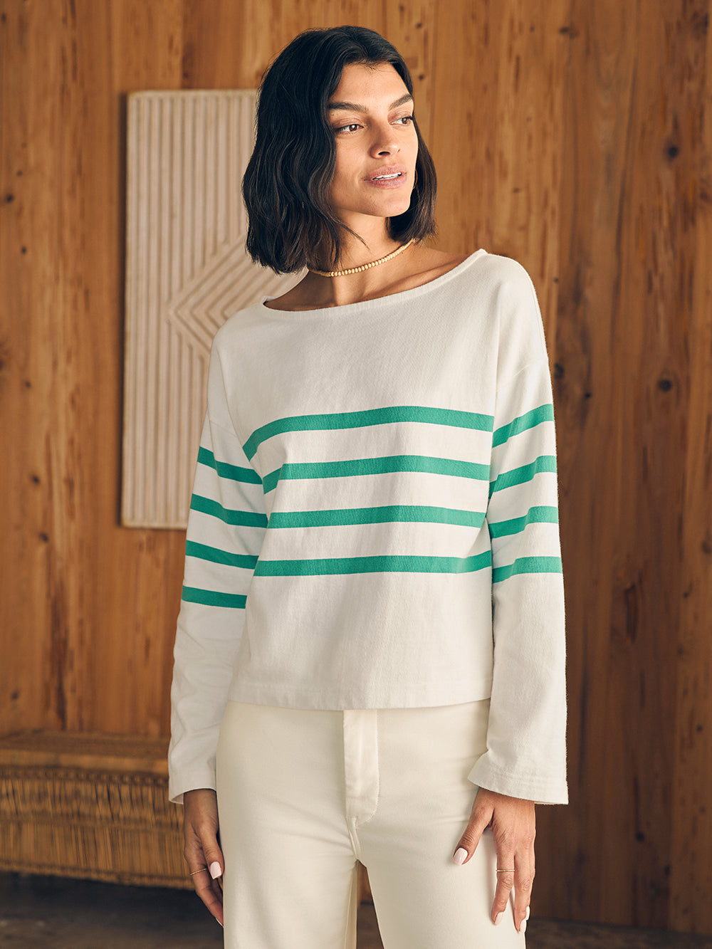 Womens | Sport Jersey Long Sleeve Tee | Green Cape May Stripe