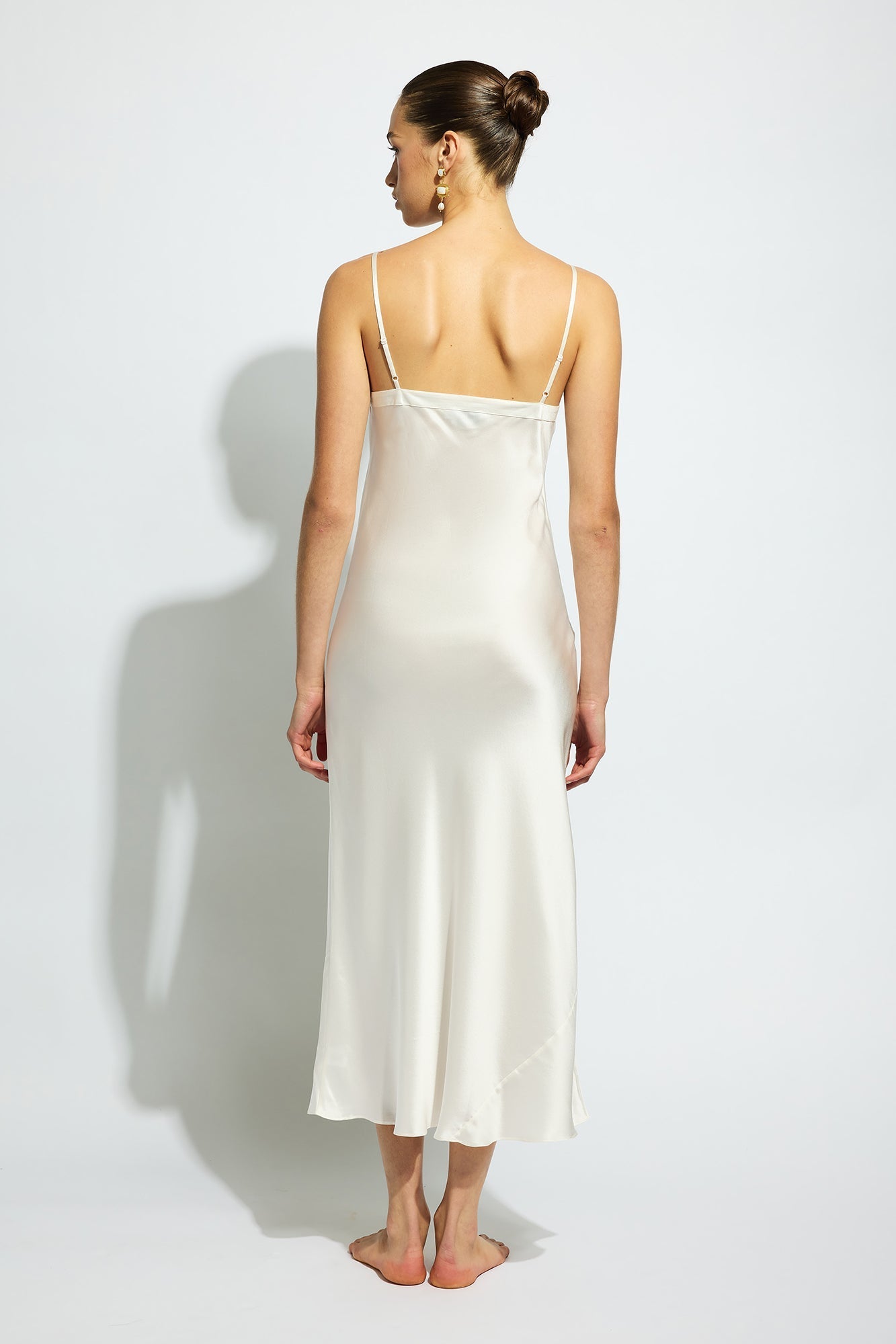 Silk Long Nite V Neck | Creme