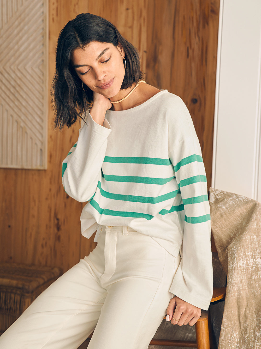 Womens | Sport Jersey Long Sleeve Tee | Green Cape May Stripe