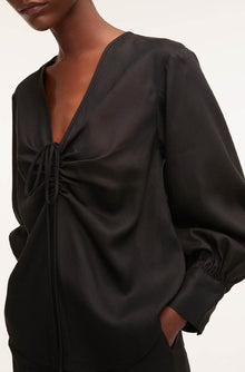 Drawstring Long Sleeve Blouse | Black
