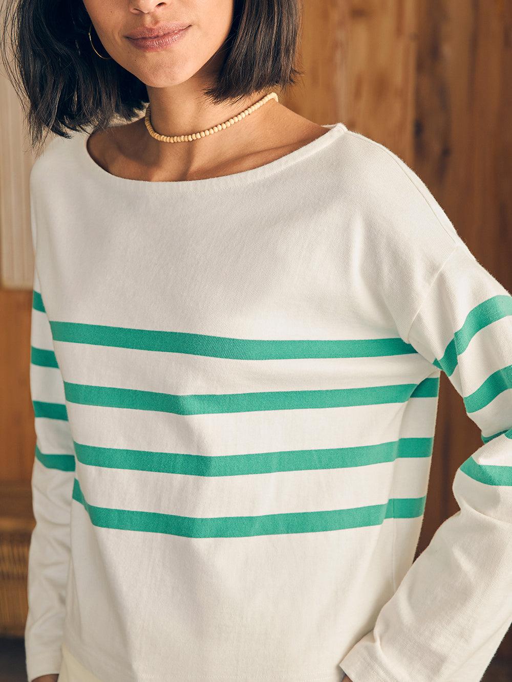 Womens | Sport Jersey Long Sleeve Tee | Green Cape May Stripe