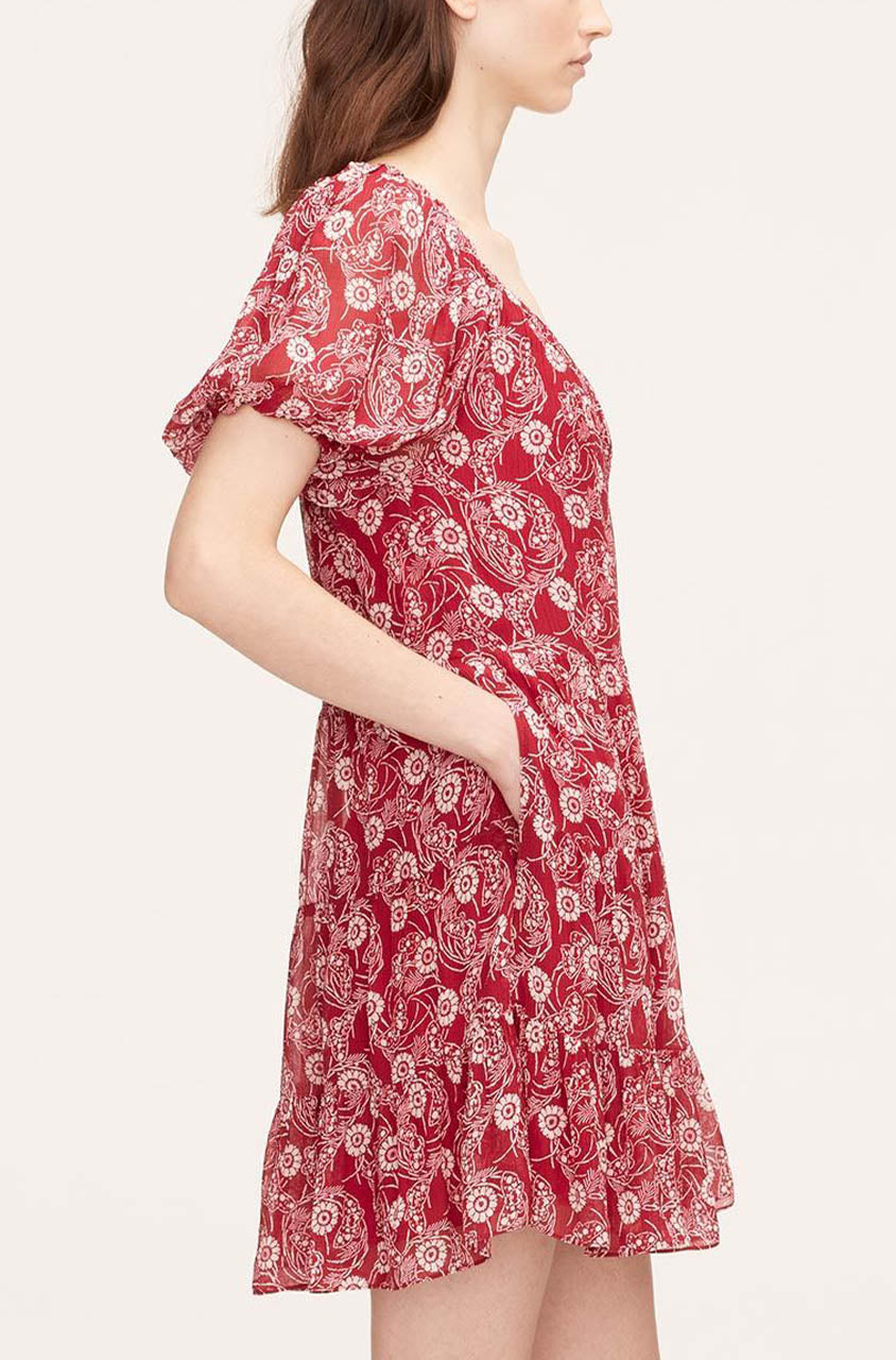 Monarch Fleur Tiered Dress | Crimson Stripe