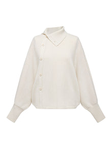 Asymmetric Soft Knit Top Sweater | White