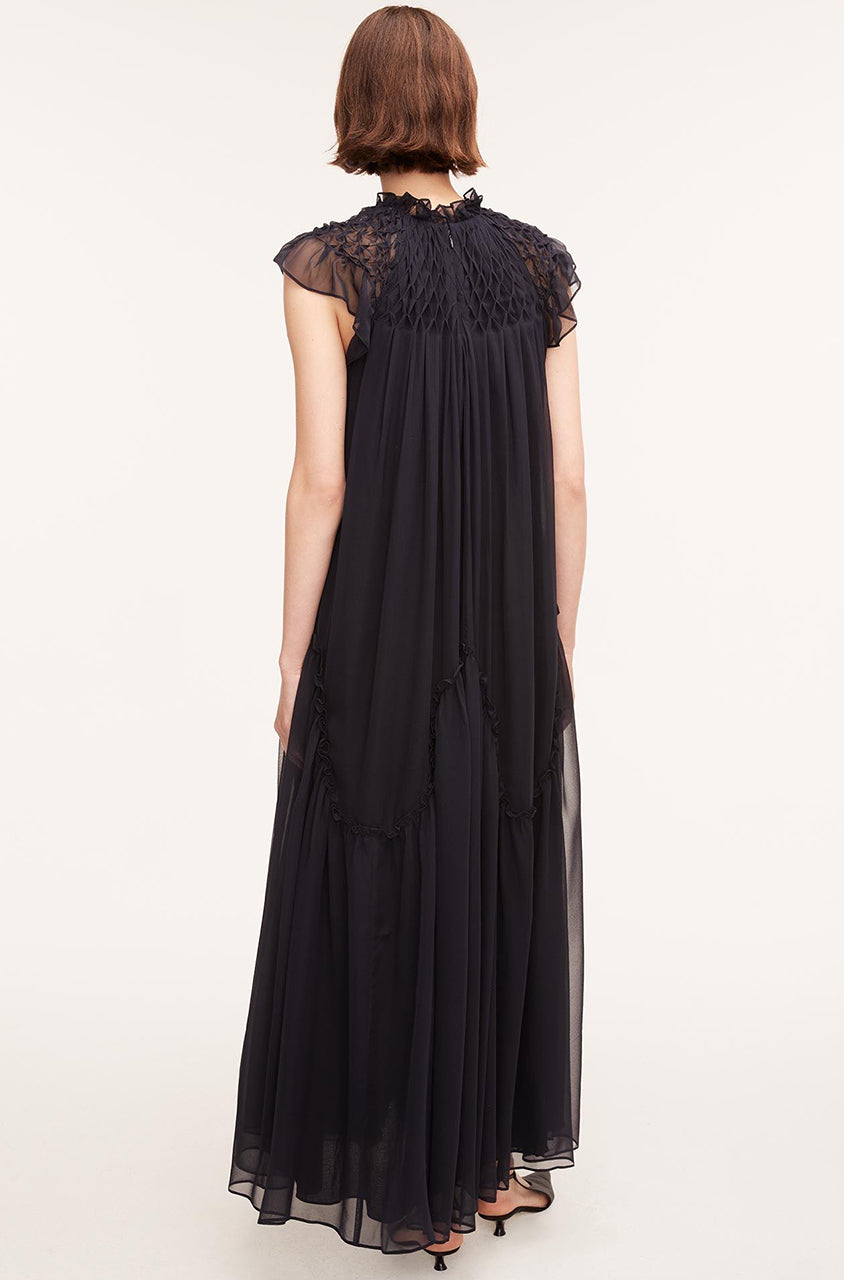 Smocked Chiffon Dress | Dark Navy