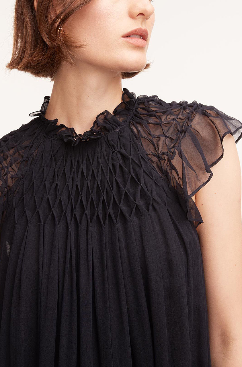 Smocked Chiffon Dress | Dark Navy