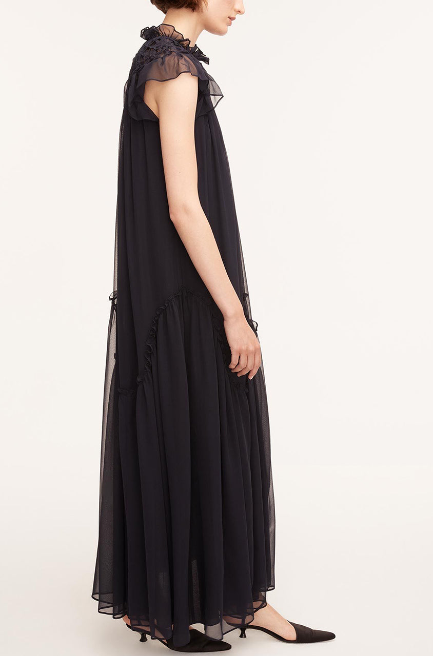 Smocked Chiffon Dress | Dark Navy