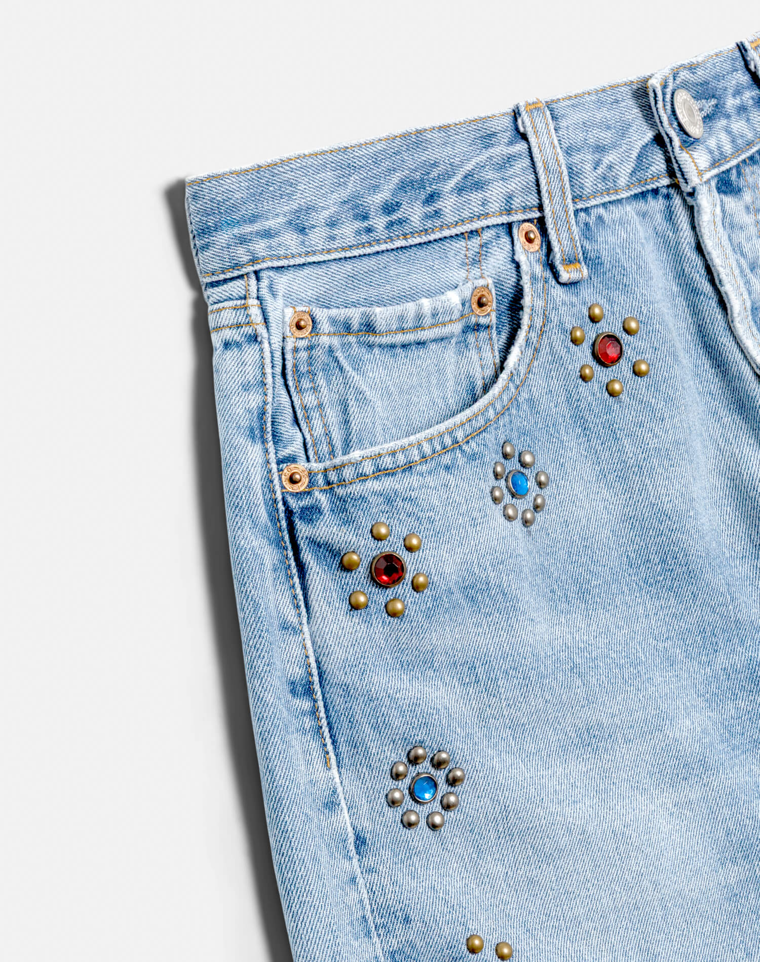 Womens | Upcycled Vintage | Levi's Studded Boy Short | One-of-a-kind | Indigo Bloom Stud