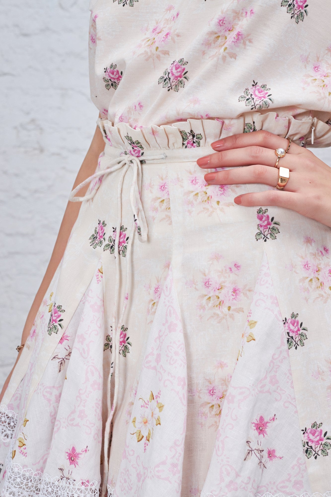 Hemant & Nandita | Kefi Floral Skater Skirt | Ivory