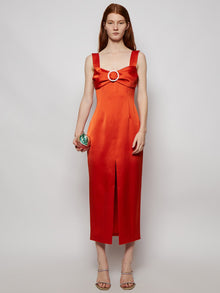Women | RASARIO | Buckled And Draped Satin Midi Dress | Orange