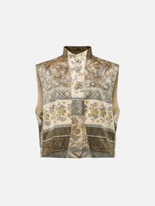Mulberry Silk Printed Vest | Green