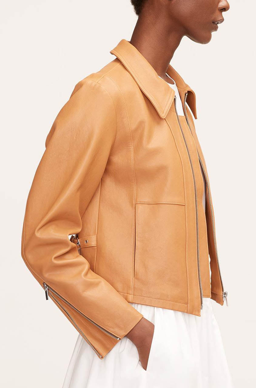 Ladies Pebbled Leather Moto | Clay