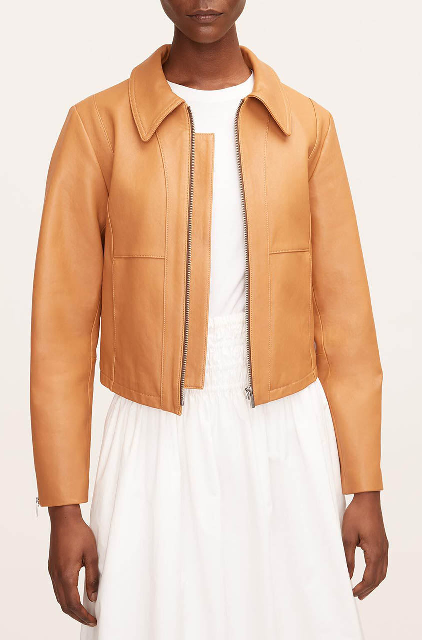 Ladies Pebbled Leather Moto | Clay