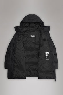 RAINS Alta Long Puffer Cargo Jacket Black Grain Jacket