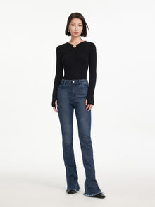 Wool Fit Long-Sleeves Sweater Top | Black