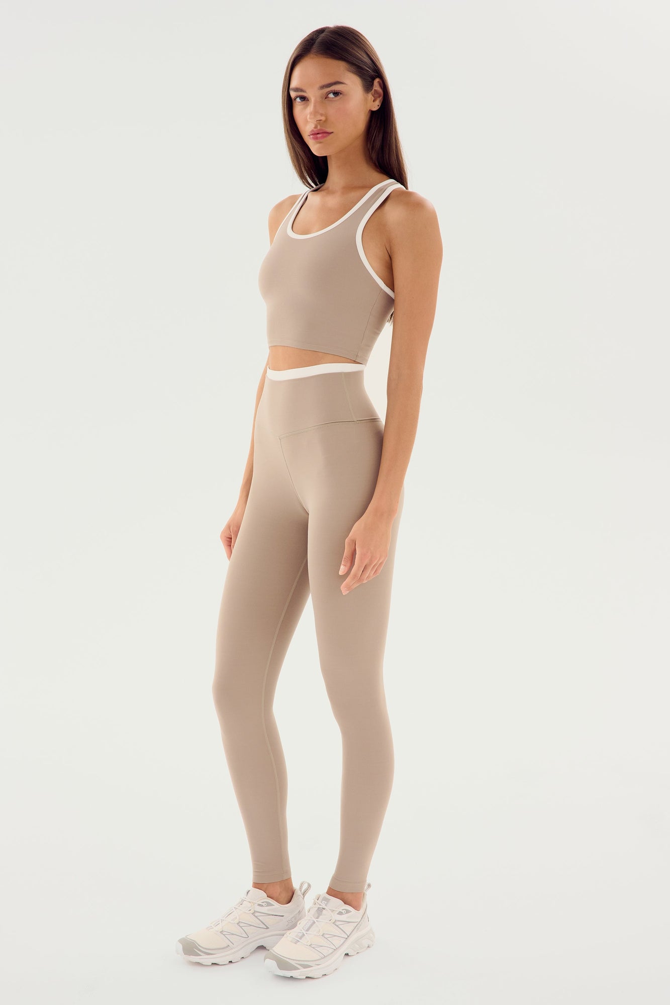 Dual High Waist Airweight 7/8 | Latte x White