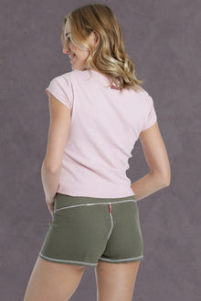 Women | Short Sleeve Crossover Shoulder Baby Tee | Cameo Pink