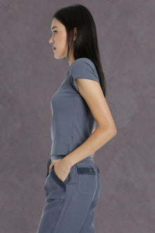 Women | Short Sleeve Crossover Shoulder Baby Tee | Dusk