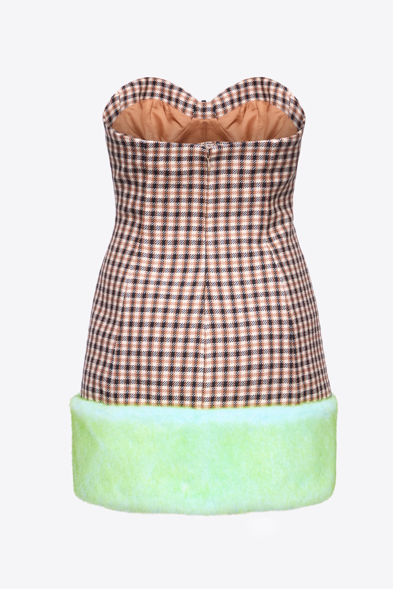 Faux Fur Trim Strapless Mini Dress | Caramel Multi