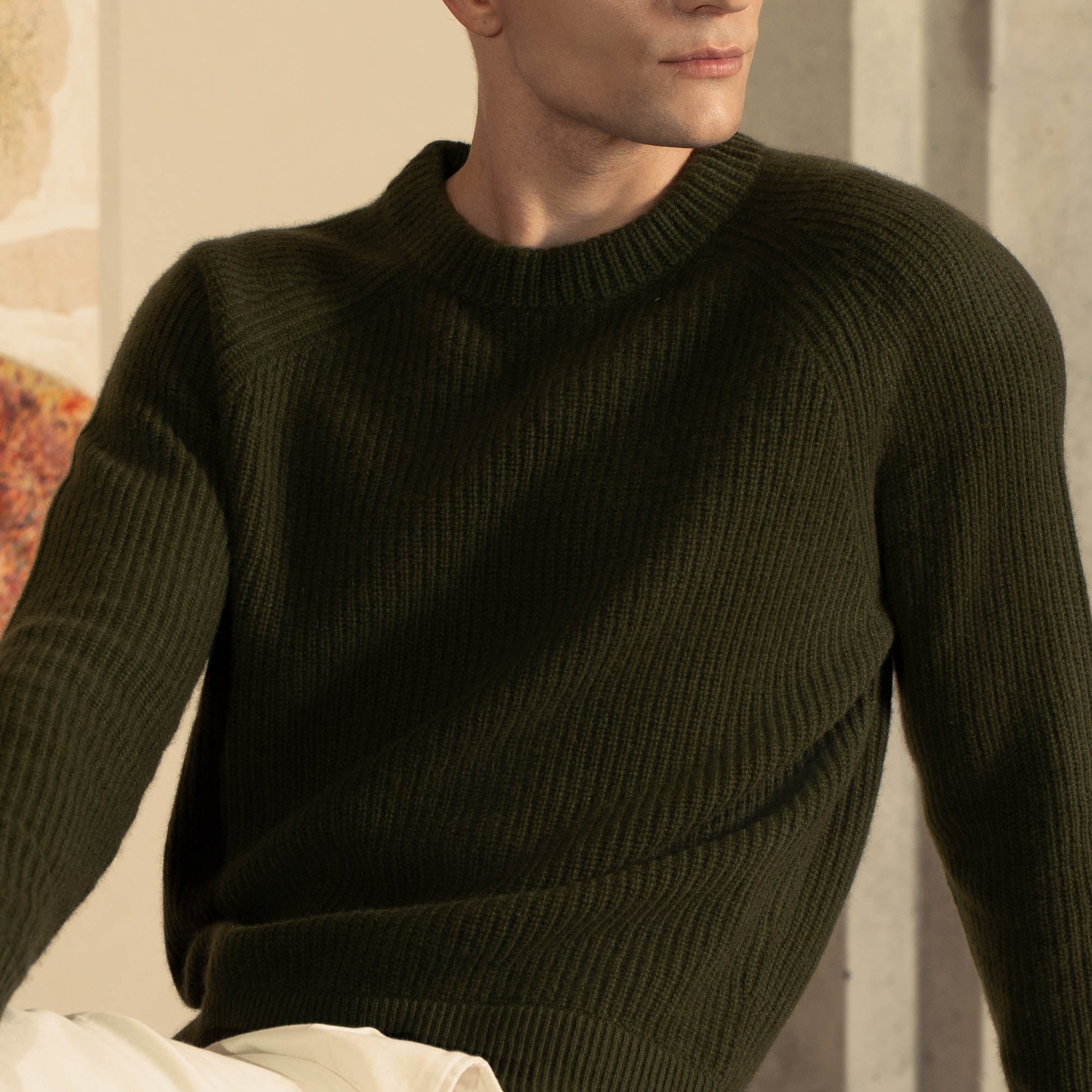 Aidan Chunky Cashmere Crewneck | Olive | Mens