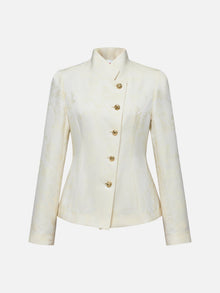 Silk Peony Jacquard Jacket | Beige
