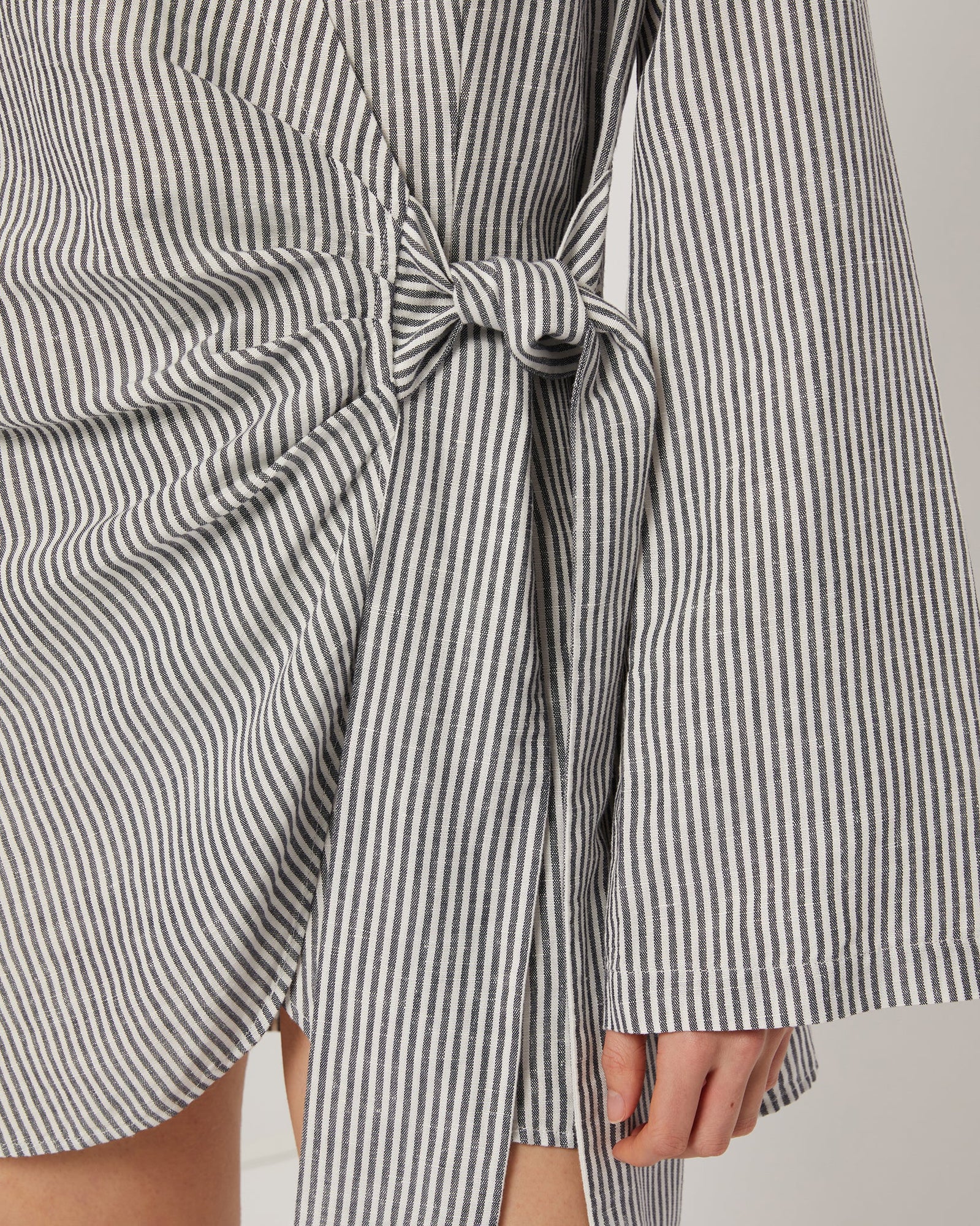 Womens | Air Linen Wrap Dress | Deep Navy/White