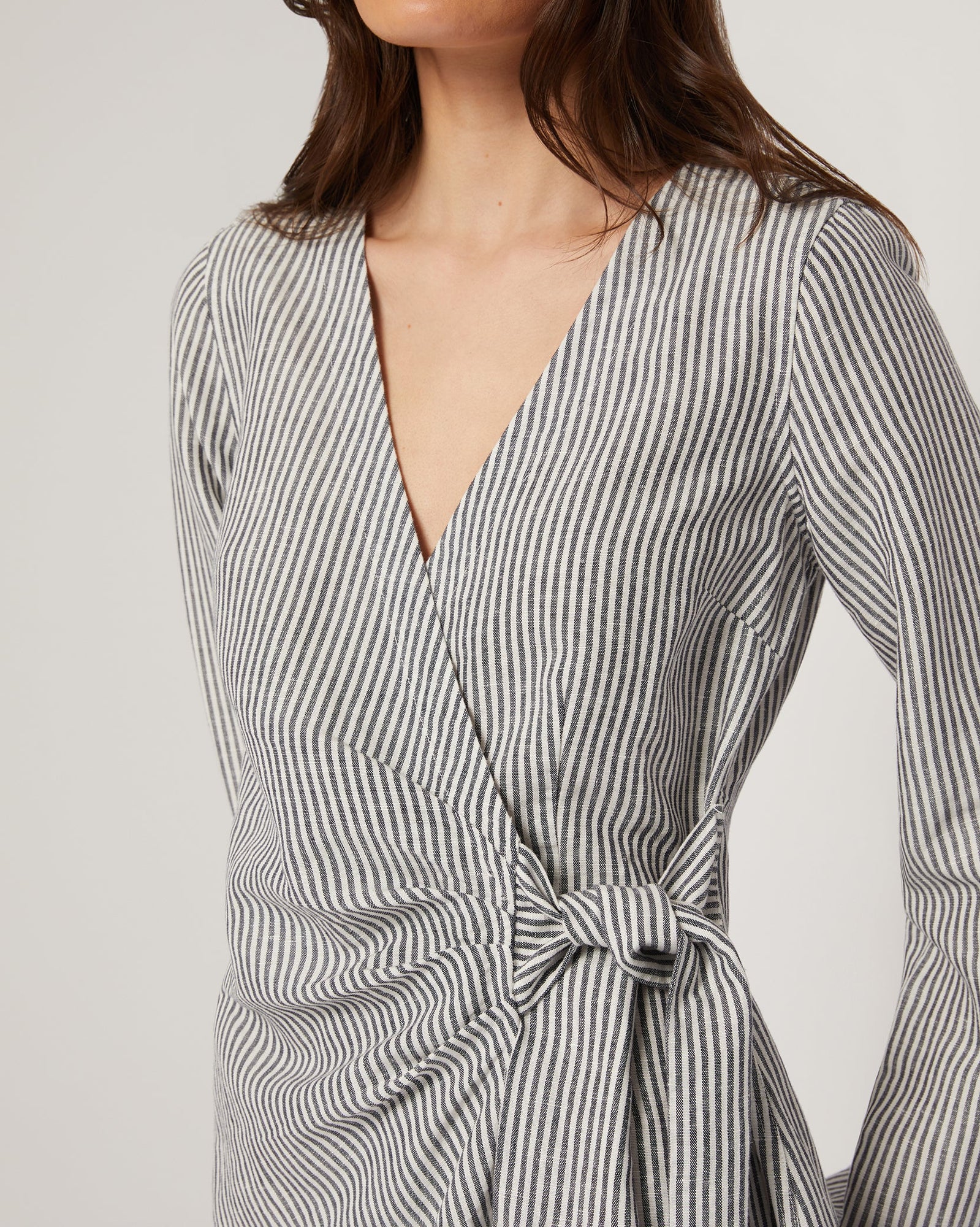 Womens | Air Linen Wrap Dress | Deep Navy/White