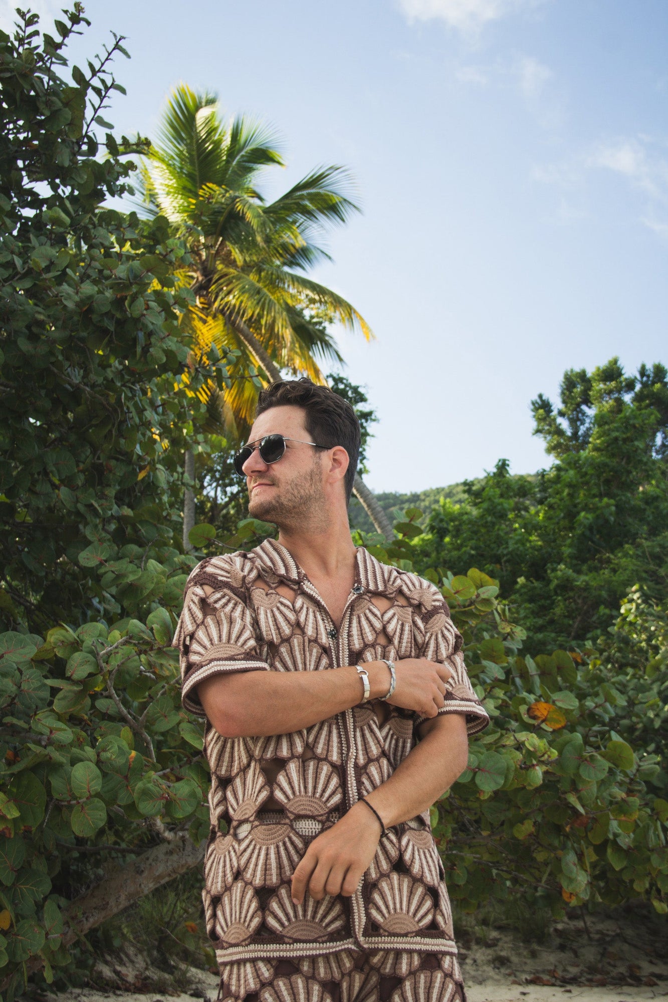 Seashell Crochet Knit Shirt | Beige