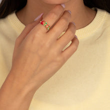 Colored Enamel Strawberry & Flower Adjustable Ring - Adina's Jewels