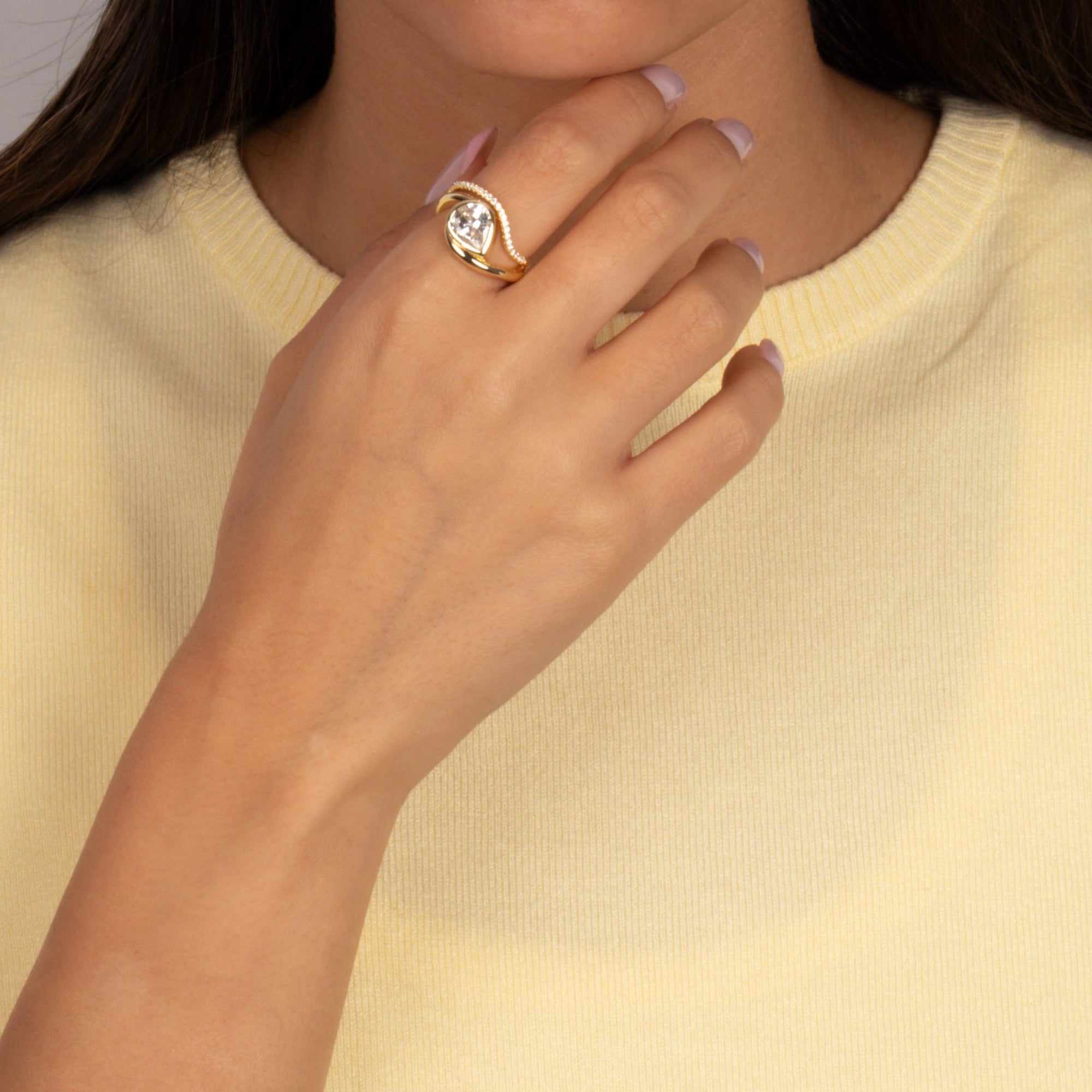 CZ Sideway Pear Enclosed Ring - Adina's Jewels