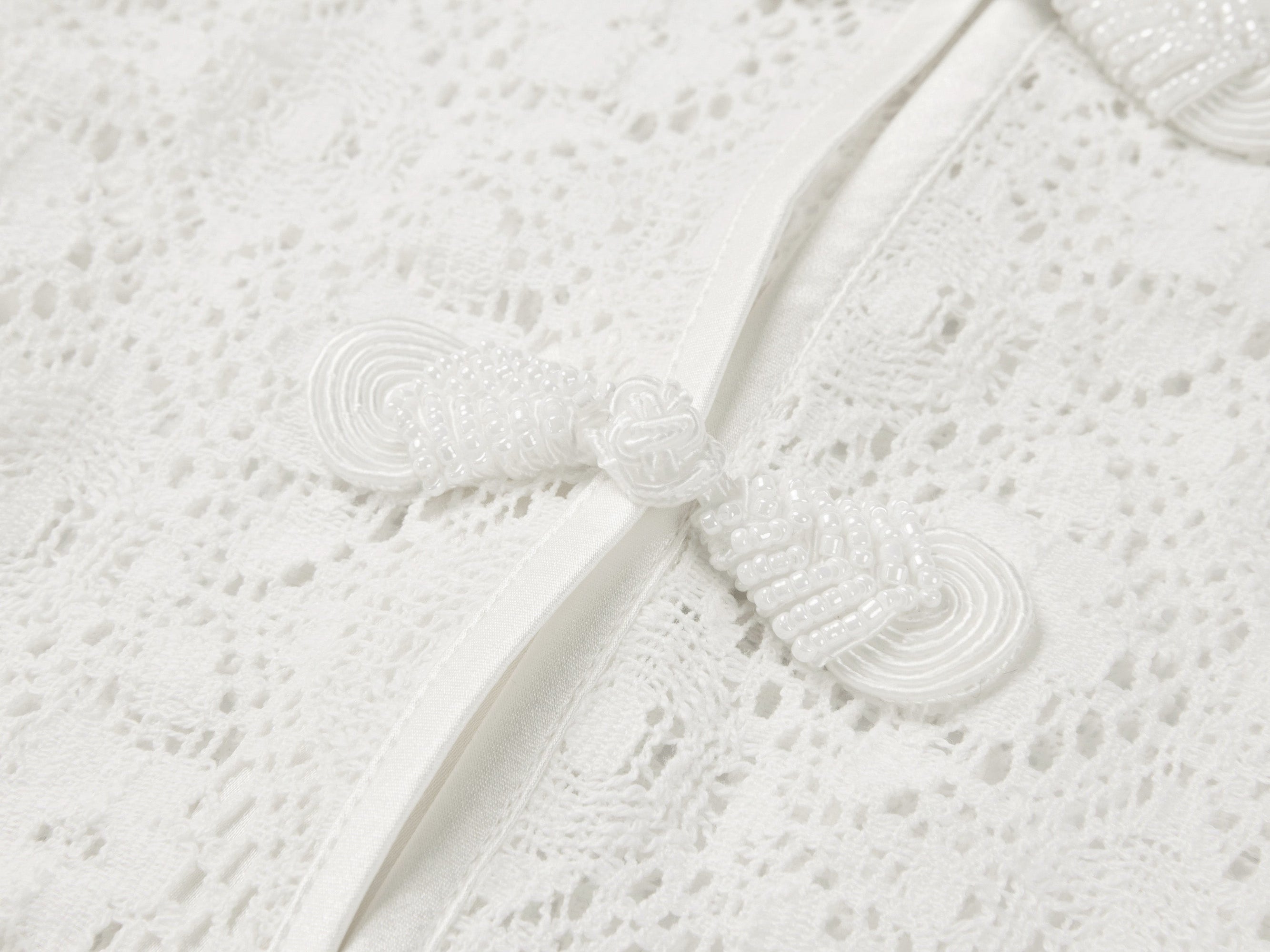 Cotton Lace Openwork Stand Collar Top | White