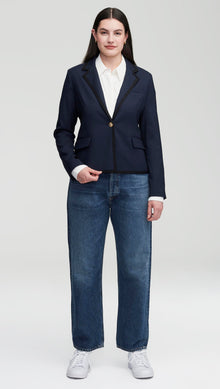 Piped Blazer in Seasonless Wool | Midnight