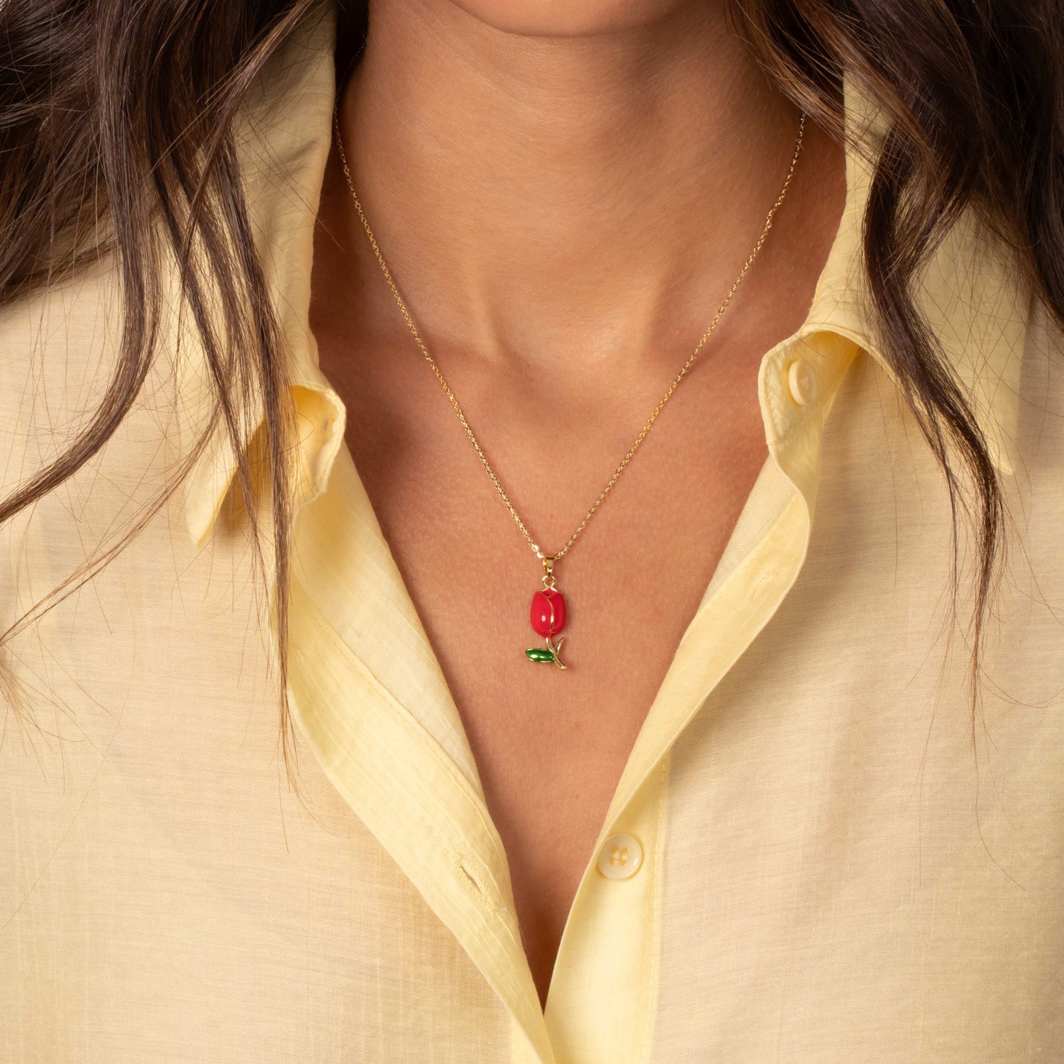 Red & Green Flower Charm Necklace - Adina's Jewels
