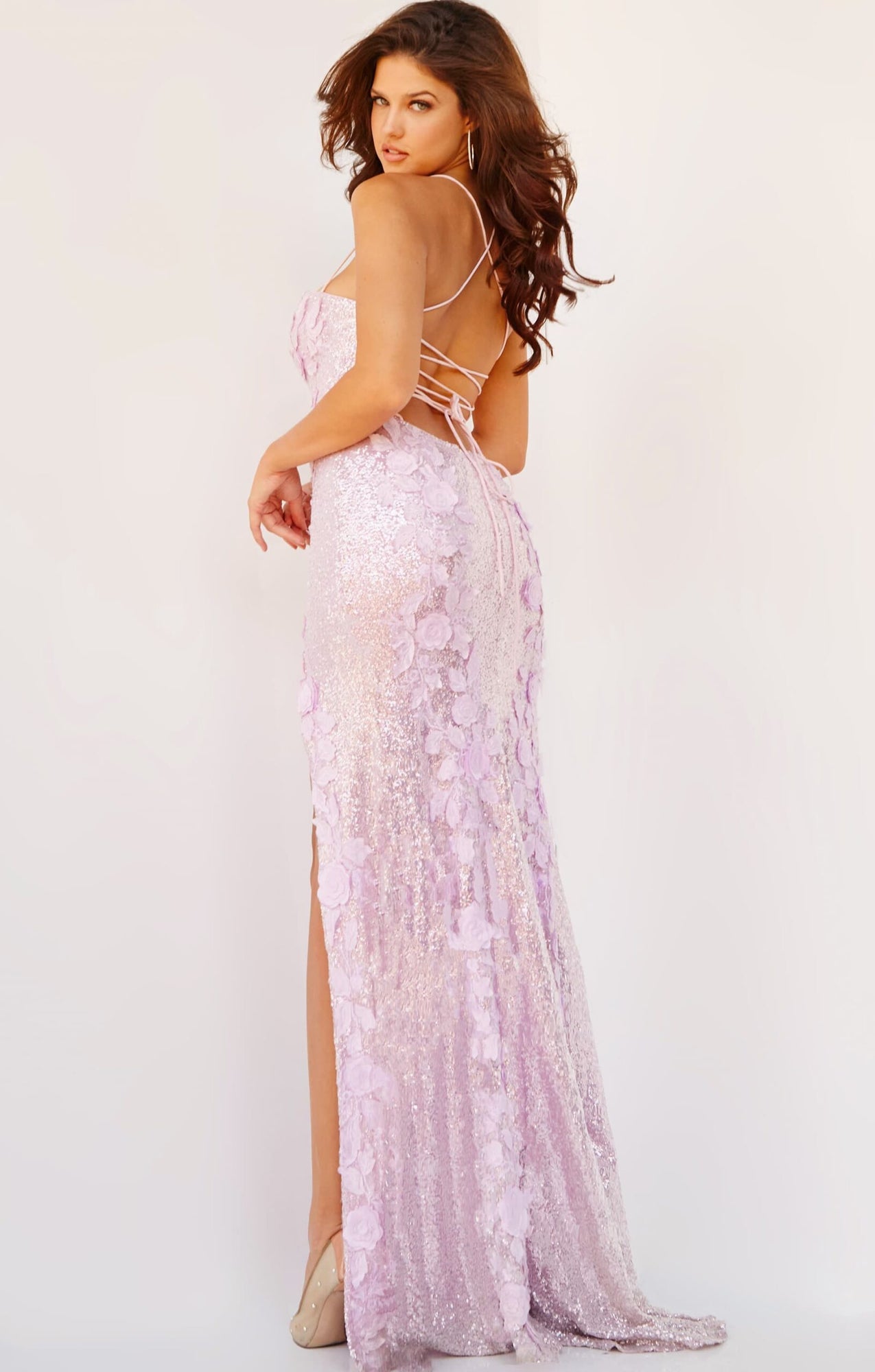Sweetheart Neck Floral Prom Dress | Ice Pink